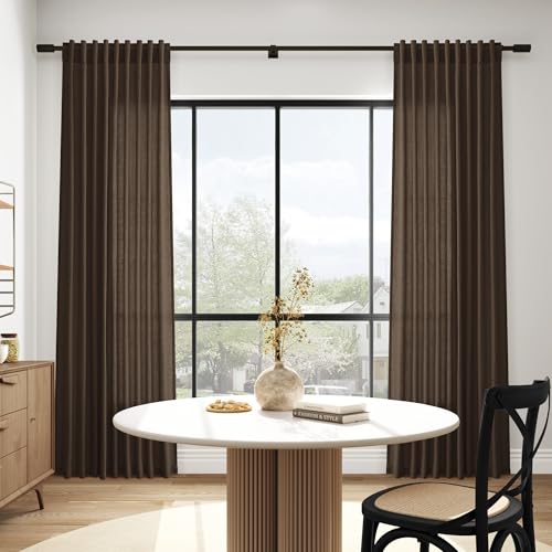 Image of Nanspring Chocolate Linen Curtains 84 Inch Length 2 Panels Set for Living Room Back Tab Light Filtering Semi Sheer Curtain for Bedroom Farmhouse Drapes, 52x84 Inch, 2 Panels