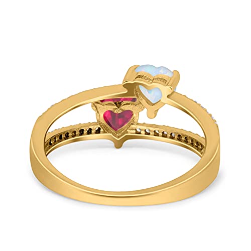 Blue Apple Co. Heart Promise Ring Double Heart Created White Opal Round Simulated Cubic Zirconia 925 Sterling Silver3