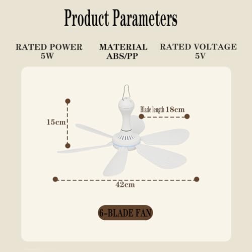BININBOX Mini Mobiler Deckenventilator,4-stufige Windeinstellung USB-betrieben Ventilator Ø42CM 5W(Fernbedienung)