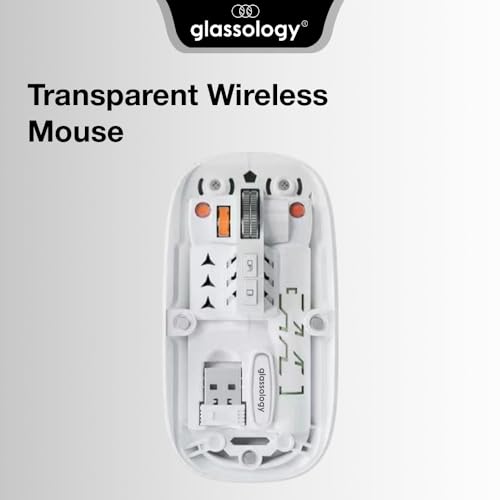 Image of Glassology Transparent 2.4GHz Wireless + Bluetooth Mouse, Multi-Device Dual Mode Slim Rechargeable Silent Click Buttons Wireless BT Mouse, Adjustable DPI 800-1200-1600 (White)