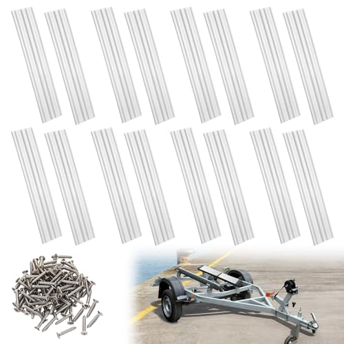 Fiwochic White 16 Pack Boat Trailer Bunk Slides 3 x 15 x 0.25 Inches Marine Heavy Duty Boat Trailer Side Bunks with Screws Smoother Bunk Slides Pads for Easier Launching Loading