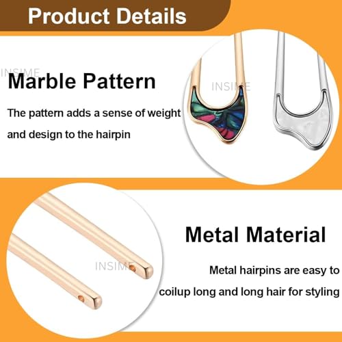 INSIME Exquisite Hair stick for bun hair | Marble embezzled Hair bun stick for women stylish look Juda stick for hair bun | Premium Metal Hair bun sticks for women (Pack of 4)
