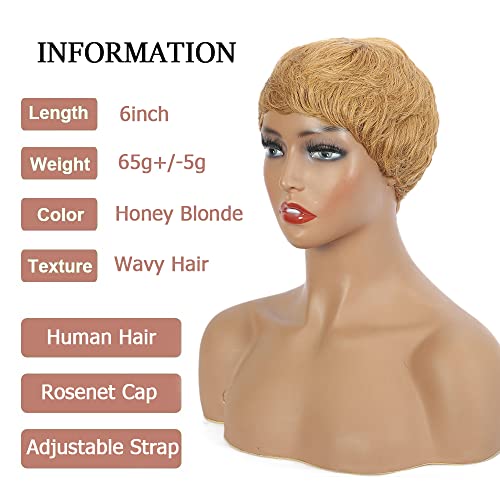 Lauxue Short Pixie Cut Wig Human Hair For Black Women Remy Human Hair Wig Cheap Wig For Party (Strew Blonde) #TOP2