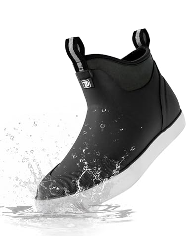 Deck Boots for Men, Waterproof Insulated Mens Rain Boots, Anti-Slip Ankle Fishing Boots, Rubber Boots with High Traction for Outdoor, Size 6-13