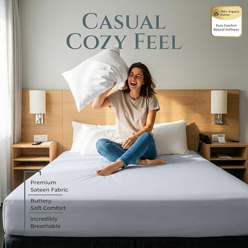 Image of Royale Linens 400 Thread Count Full Size Fitted Sheets Only - 100% Cotton Fitted Full Sheet Only - Luxury Sateen Weave - All Around Elastic Deep Pocket - Bottom Sheets Fit Up to 16 inch (Spanish Silver)