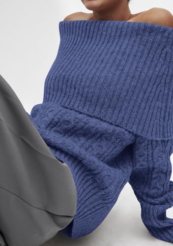 MASCOMODA Womens Sweaters Off The Shoulder Long Sleeve Cable Knit Sweater Loose Chunky Pullover Dressy Work Tops Fall Fashion4