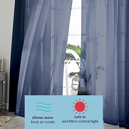 Image of OWENIE Sheer Curtains - Navy 45 inch Long, Light Filtering Tiers for Kitchen, Bedroom, Basement, Short Curtains Panels Rod Pocket, Cafe Curtains for Small Window, 42 inch W x 45 inch L