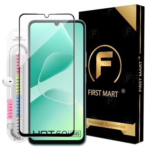 Image of FIRST MART Military-Grade Gorilla Tempered Glass for Infinix Hot 60i with Edge to Edge Full Screen Coverage, Cable Protector and Easy Installation kit