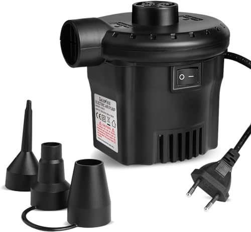 Deeplee Bomba de Aire Eléctrica, Inflador Eléctrico 130W de Alta Potencia para Colchón Hinchable, Colchoneta Inflable, Piscina, Juguete Inflado, 3 Boquillas Incluidas