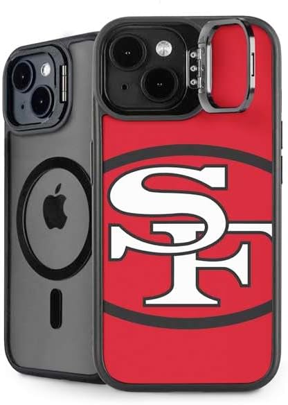 Skinit Kickstand Phone Case Compatible with iPhone 15 - Officially Licensed NFL San Franciso 49ers Black & White Design
