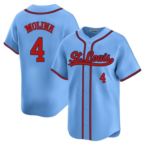 Custom Mens/Women/Youth ST. Louis Light Blue Yadier Molina Baseball Stitched T-Shirt for Sports Fan