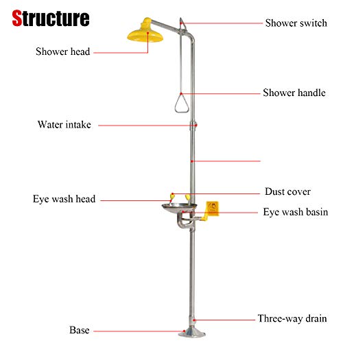 Cgoldenwall Emergency Shower Eye Wash Station Safety Shower Station Eyewash Station, 304 Stainless Steel, Npt Threads, With "Emergency Shower Eyewash Station" Sign #TOP6