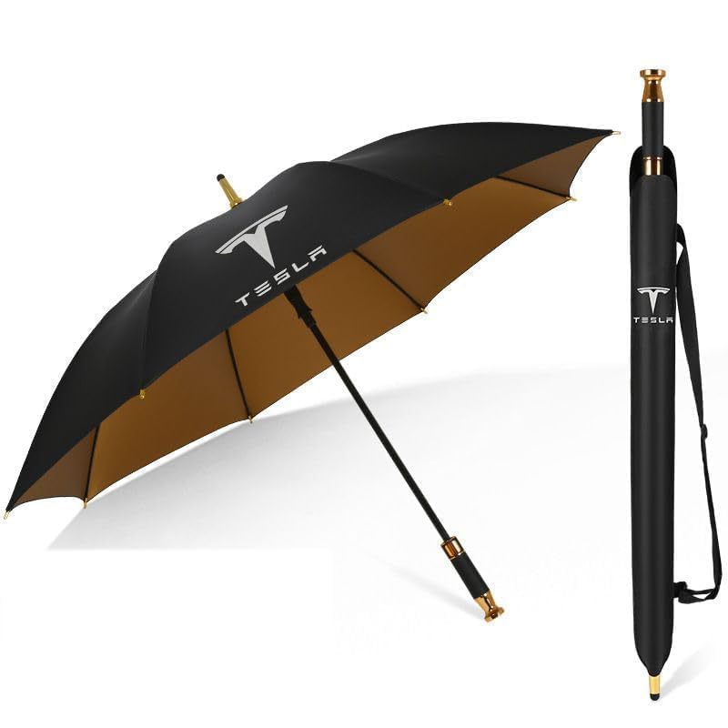 FELEA Paraguas Plegable Antiviento Compacto para Tesla Model3 Models ModelX ModelY, con Logo de Auto, Diseñado para Ser Durable y Elegante