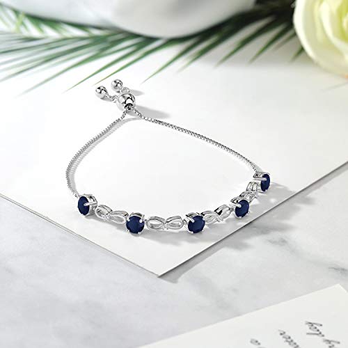 Gem Stone King 925 Sterling Silver 5MM Round Gemstone Birthstone Infinity Tennis Bracelet For Women with 1.3MM Round White Lab Grown Diamond | Fully Adjustable Up to 8 Inch3