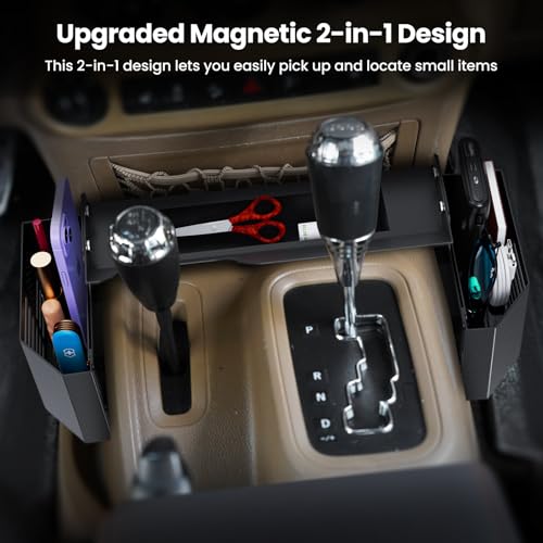DIAMOOKY Upgraded Metal Magnetic Center Console Organizer for Jeep Wrangler JK JKU 2018 2017 2016 2015 2014 2013 2012 2011 Accessories, Gear Shift Side Storage Box Tray, Integrated (Not for JL/JLU) — view 2