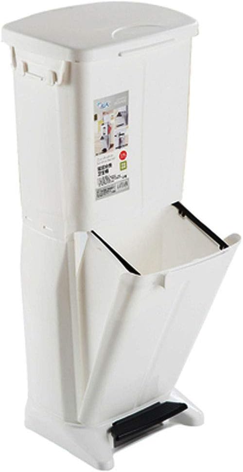 Jusirun Trash Can Classification Santary Bucket Kitchen Garbage Can Double-Deck Capacity with Trash Bag Holder Trash Bin for Home Office Hotel with Foot Pedal White/Apricot/Pink/Gray