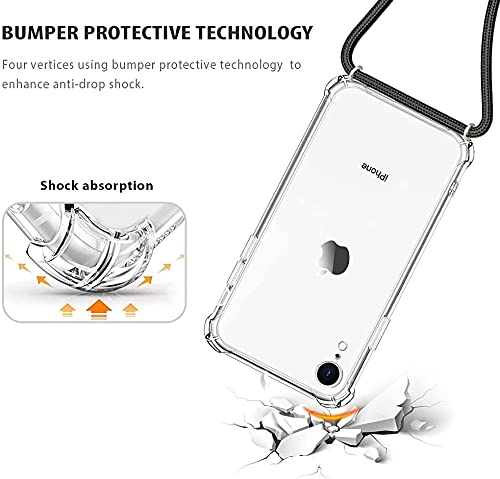 Yespure For Iphone Xr Clear Case With Adjustable Neck Cord Lanyard Strap,Crossbody Phone Case For Iphone Xr,Clear Transparent Soft Tpu Anti-Scratch Shockproof Cover For Iphone Xr - Black #TOP2