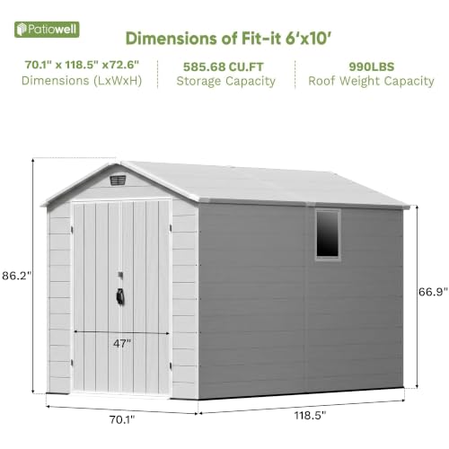 Image of Patiowell 6X10 FT Plastic Outdoor Storage Shed with Floor, Light Grey