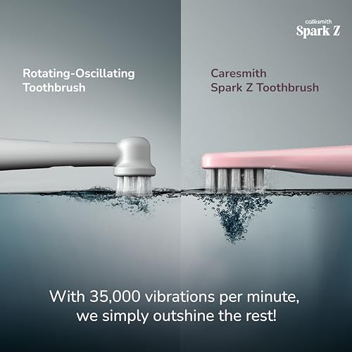 Image of Caresmith Spark Z Electric Toothbrush | 3 Brush Heads With Cover | 35000 Sonic Vibrations | Toothbrush Electric Adult | Electric Toothbrush for Men & Women | USB Type C | (Sunset Pink) IPX7 Waterproof