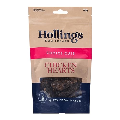 Hollings Chicken Hearts Dog Treats 100% Natural Air Dried Treats for Adult Dogs Grain Free & High in Protein (60g)