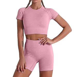 Women-Seamless-Yoga-Workout-Set-2-Piece-High-Waisted-Outfits-Sets-Crop-Tops-Exercise-Shorts-Tracksuits YR.Lover Women 2 Pieces Yoga Workout Outfits Short Sleeve Top With High Waisted Exercise Gym Sportswear Tracksuits (S, Purple, s)
