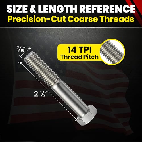 Image of Stainless 7 /16-14 x 2-1 /2 inch Hex Head Bolts (3 /4 inch to 5 inch Lengths Available in Listing), 304 Stainless Steel, 10 Pieces (7 /16-14 x 2-1 /2 inch)