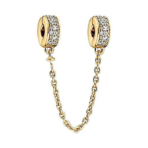 Lkwrideiny Gold plating Safety Chain Clip Charm 925 Sterling Silver Pendant,Jewelry Beads Gifts for Women Bracelet&Necklace