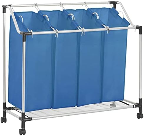 vidaXL Laundry Sorter with 4 Bags Up to 20kg Cloth Separation Washing Clothes Storage Basket Hamper Organiser Bin Case Bag Cream Steel