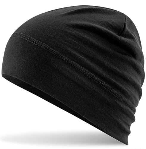 Hatstar Merino Beanie Mütze | Wollmütze aus 100% Merino Wolle | Unisex für Damen und Herren | Atmungsaktiv, leicht und dünn (schwarz)