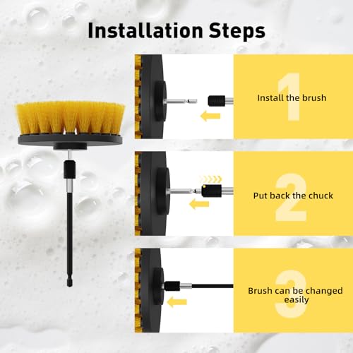 CasaCulina 4Pack Drill Brush Attachment Set, Scrub Brush for Drill, Power Scrubber Brushes with Extended Attachment, All Purpose Drill Brush Cleaning Kit for Grout, Floor, Tub, Shower, Tile, Car - Thumbnail 5