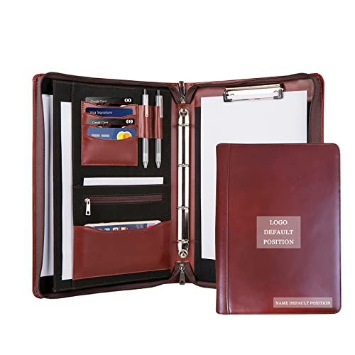 Personalized Leather Portfolio With 3 Ring Binder, Business Padfolio Organizer, Zippered Business Portfolio Folder With Clipboard, Name/Logo Engraving Premium Gift For Men/Women #TOP2