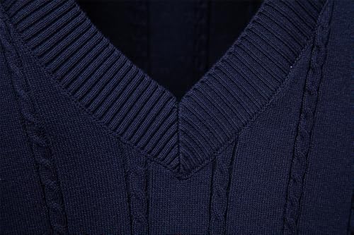 Men's V-Neck Sleeveless Sweater Vest, Business Casual Style, Viscose Polyester Blend, Cable Knit Pattern, Slim Fit3