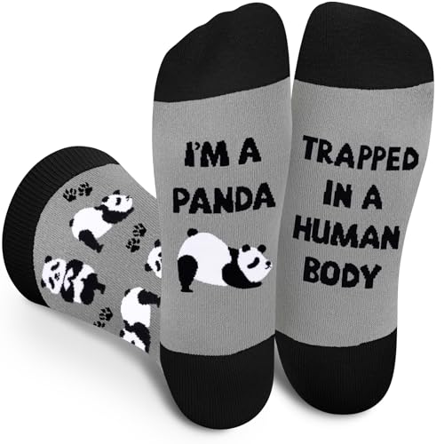 Funny Panda Socks for Men Women Teen Boys - IM A PANDA TRAPPED IN A HUMAN BODY Fun Novelty Odd Crazy Socks - Fathers Day Valentines Birthday Gag Panda Gifts Ideas for Dad Christmas Stocking Stuffers