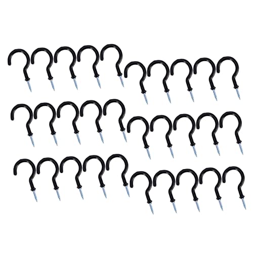 HOOTNEE 30pcs Black Cup Hooks Heavy Duty Metal Ceiling Hooks for Hanging Cups Towels Lights Decorations Vinyl Coated Easy Installation Various Surfaces