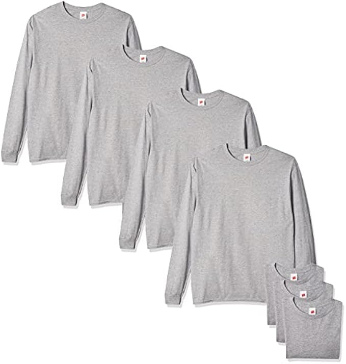 Hanes Men's Essentials Long Sleeve T-Shirt Pack, Crewneck Cotton Tees, 4-Pack