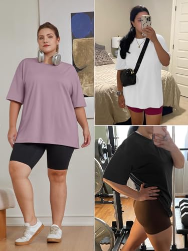 3 Packs Womens Oversized T Shirts Loose Fit Crewneck Short Sleeve Tops Summer Casual Blouse 2025 Y2K Basic Tee Beach3
