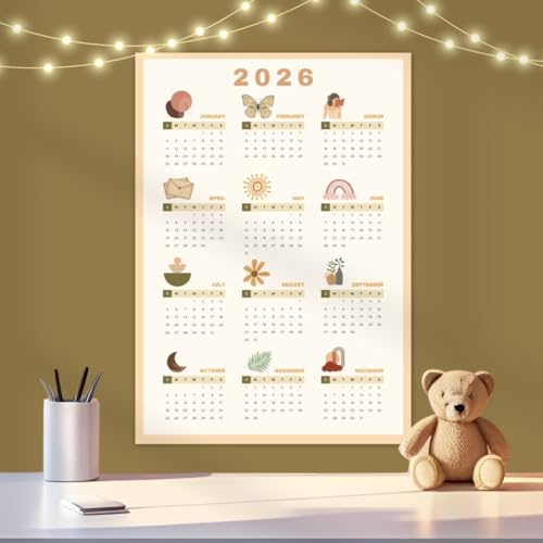 Image of Funk You Store Boho Themed Calendar 2026 Poster | A3 Sized (42 x 29 cm) Poster Cute Calender for Boho Themed Home Decor | Feel Good-Calendar 2026 Posters for Wall | Aesthetic Wall Room Decor