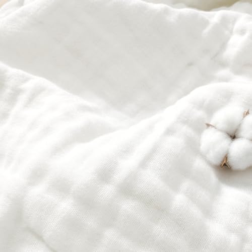 Image of SANACYNA King 100% Cotton Muslin Blanket for All Seasons 6-Layer Gauze | Breathable, Soft & Lightweight, Pure White, Crinkle Texture, for Bed, Couch, Throw, Shawl, Outdoor Use Travel