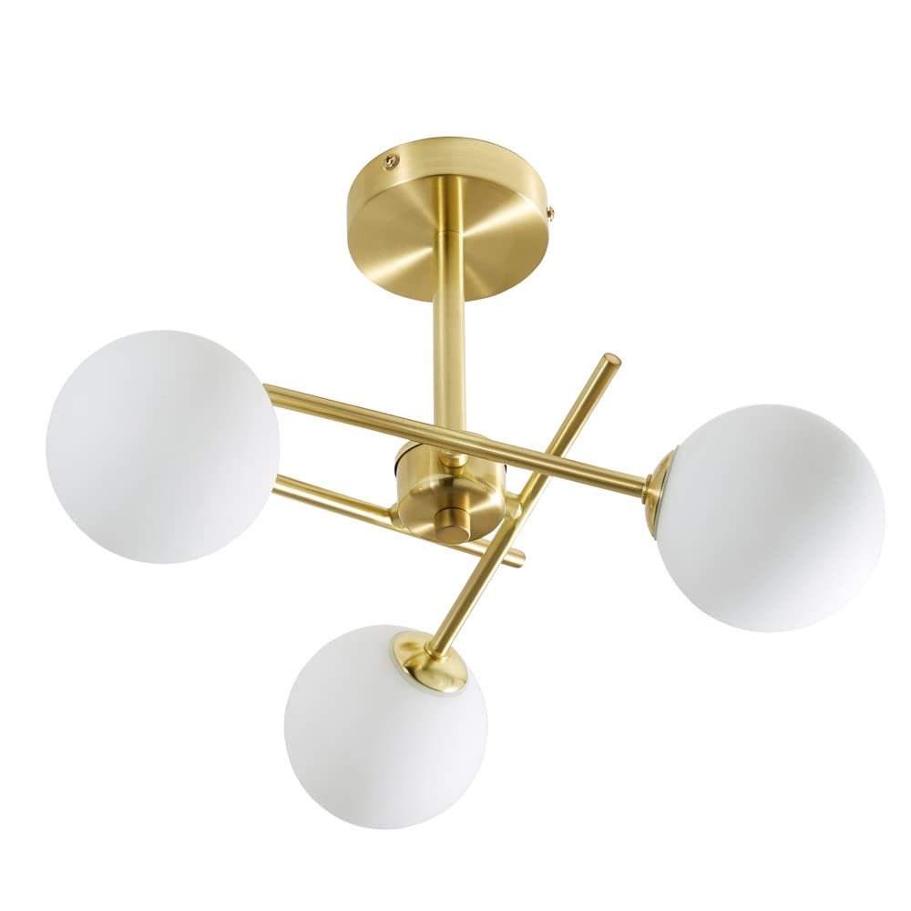 Litecraft Satin Brass Estelle Ceiling Light Bathroom Semi Flush Ip44 3 Arm