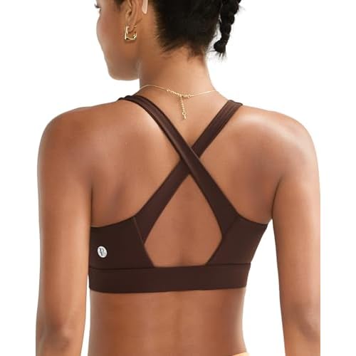 RUNNING GIRL High Impact Sports Bras for Women, High Support Running Strappy Women's Sports Bra with Sewn in Pads Brown Large