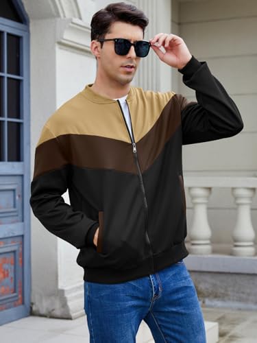 Arssm Mens Lightweight Jacket Color Block Bomber Jacket Patchwork Fall Zip Up Varsity Coat3