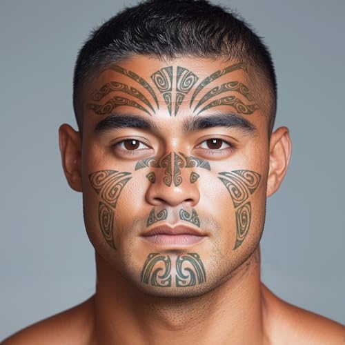 Maori Face Tattoo Set - Maori Face Temporary Tattoos/Tamoko Face Tattoos/Moko Kanohi Polynesian Temporary Tattoo Costume