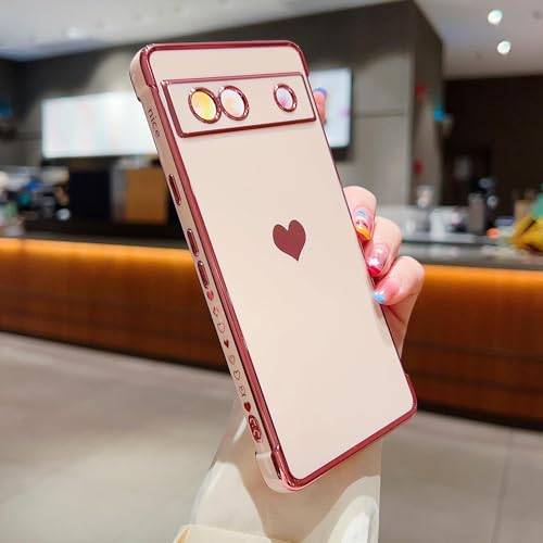 Knoowcase for Google Pixel 8a Case for Girls Women Shockproof Flexible Silicone Bumper Lens Protection Luxury Plated Gold Heart Slim Anti Scratch Phone Cover for Google Pixel 8a,Pink