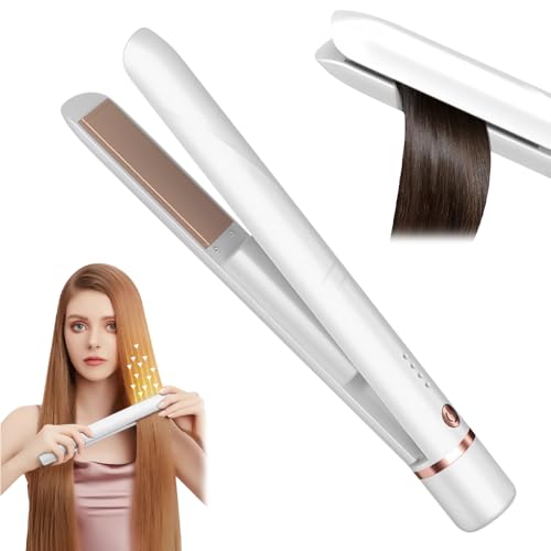 Mini Piastra per Capelli Senza Fili, 2 in 1 Piastra per Capelli per Arricciare e Lisciare, Piastra Ricaricabile Senza Fili, Piastra per Capelli Portatile in Ceramica, Piastra da Viaggio - Bianco