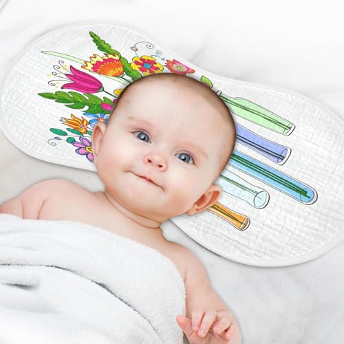 J JOYSAY Vase Flower White Baby Burp Cloths for Boys Girls Large 22''x11'' Cotton 4 Layer Burp Cloths Pack for Infant Baby one sizex44