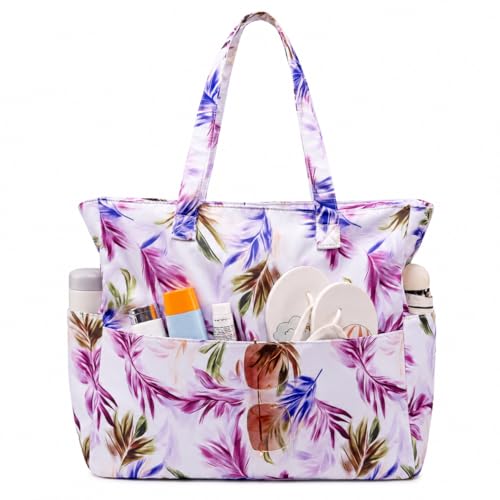 Image of LEDAOU Large Beach Bag Women Waterproof Sandproof Zipper Beach Tote Pool Bag for Swim Gym Grocery Travel with Wet Pocket