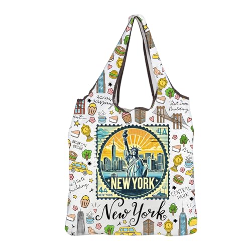 MEIKIUP Sac d'épicerie réutilisable New York City Sac fourre-tout pliable New York City Sac de courses pour voyage USA NYC Lovers Cadeaux, New York F-bag-uk, 16.6” x...