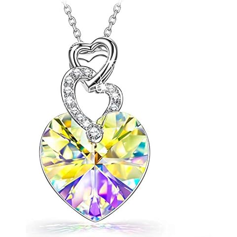 ANGEL NINA 14K White Gold Plated Heart Crystal Necklace for Women Christmas Necklace Gifts for Women Aurora Cover