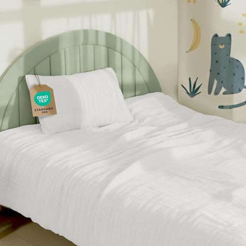 Dreamzie Funda nordica 100x135 cm con Funda de Almohada 40x60 cm – Ropa de Cuna en Muselina de algodón certificada Oeko-Tex – Color Blanco