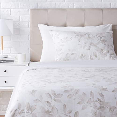AmazonBasics Super-Soft Cotton Duvet Comforter Cover Set - Twin, Ivory Botanical